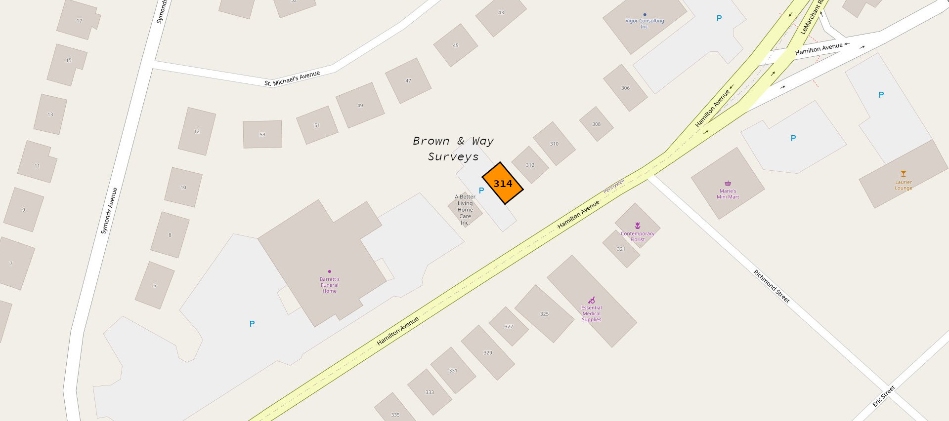 Open Street Map location of Brown & Way Surveys Ltd.